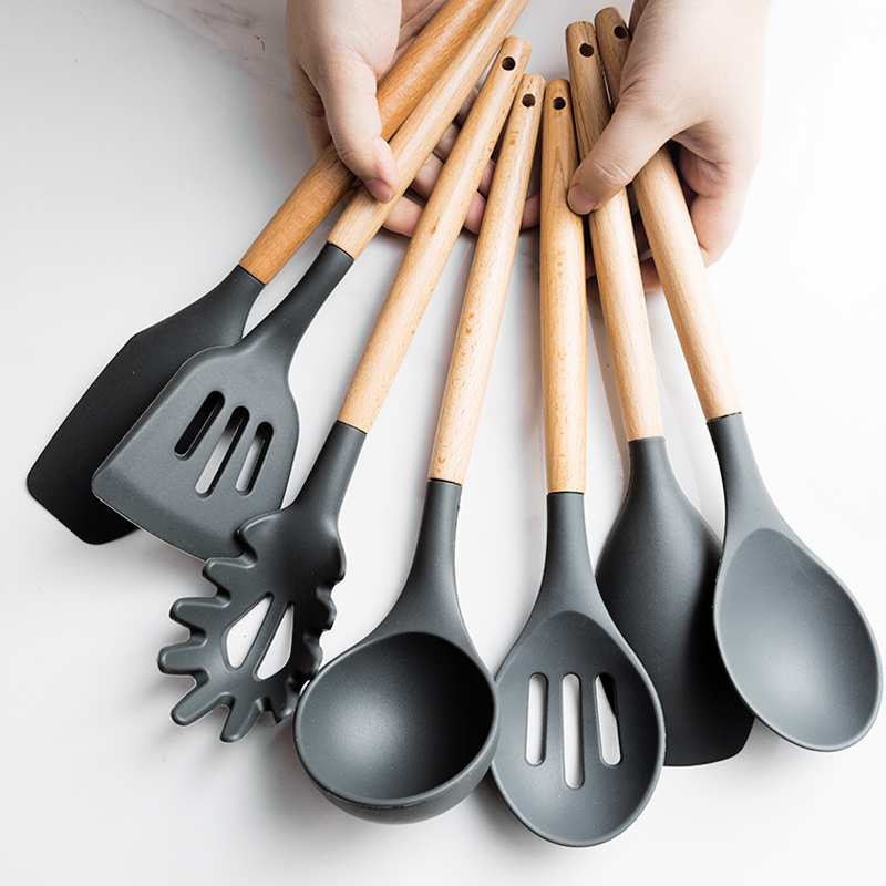 Japanese porcelain soul silicone spatula suit a long wooden spoon, high - temperature wooden kitchen shovel titanium full run shovel