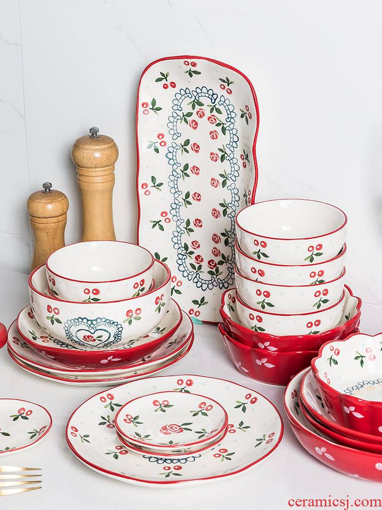 Dishes suit Japanese ins wind web celebrity creative lovely home jingdezhen ceramic tableware bowl dish bowl chopsticks