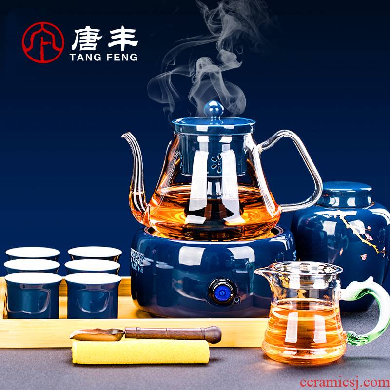 Tang Fengji blue glass pot steamed tea set of household heating the pu 'er tea boiled tea, the electric TaoLu custom logo