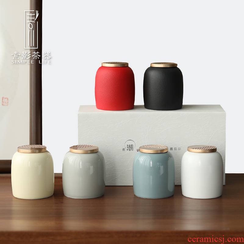 Plain film ceramic travel portable small tea caddy fixings warehouse mini storage POTS of sealing box pu - erh tea custom