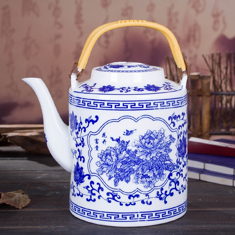 Restoring ancient ways of jingdezhen ceramic teapot big teapot large - sized cold water capacity of single girder pot pot of old ceramic teapot
