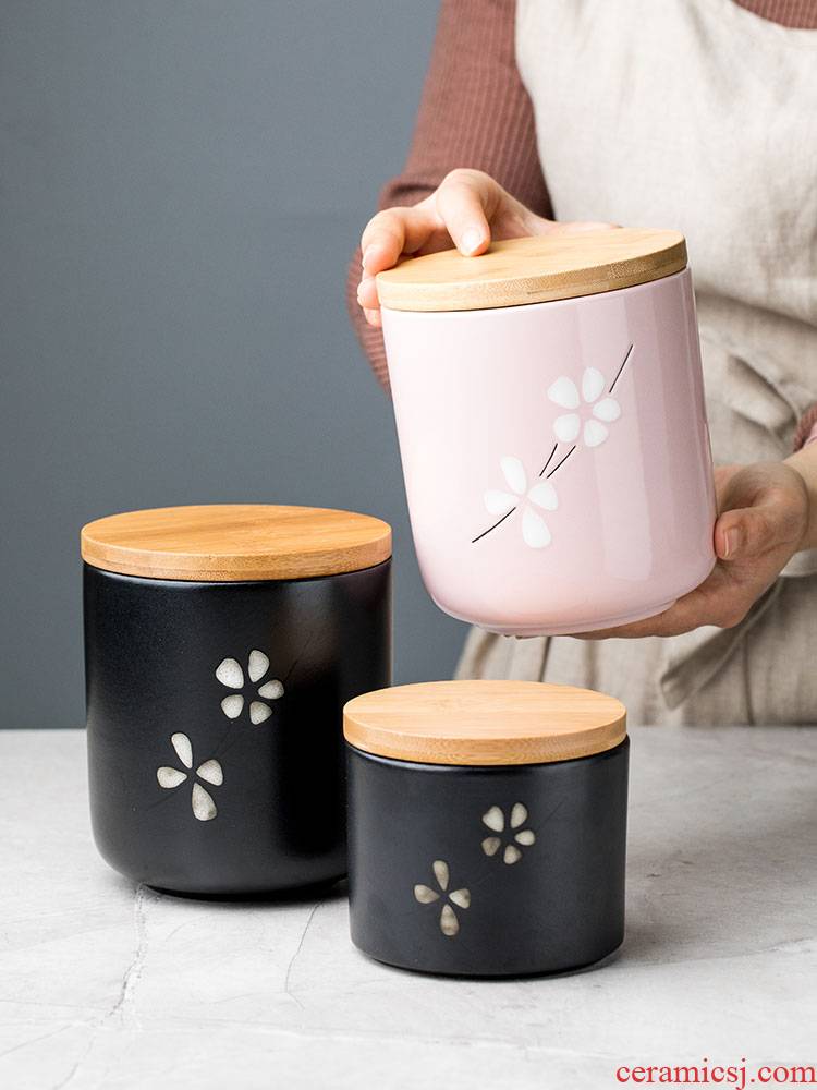 Ceramic sealed jar of coffee tea pot with cover household kitchen receive food jar moistureproof grain storage tank
