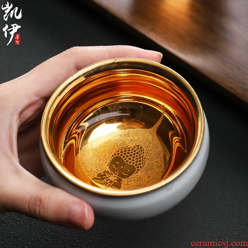 24 k gold light manual manual bodhi heart Buddha lamp sample tea cup kung fu tea cups of jingdezhen ceramic gold cup