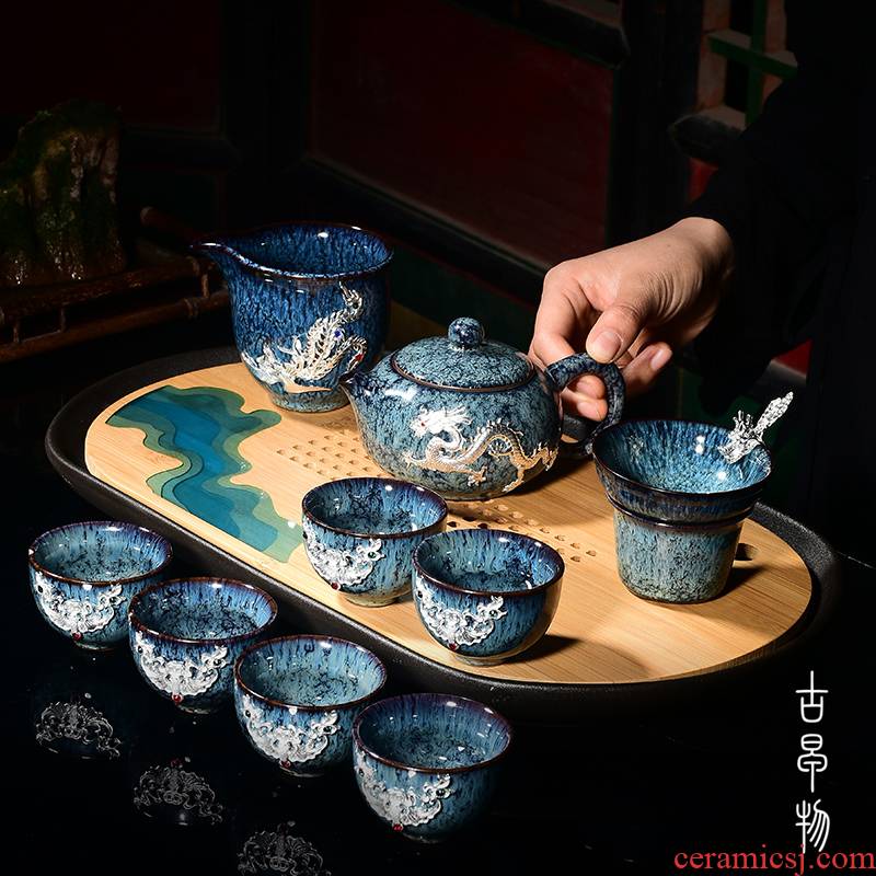 Ceramics with silver mine loader up built the lamp that kung fu tea set household temmoku glaze masterpieces silver tea set the teapot teacup