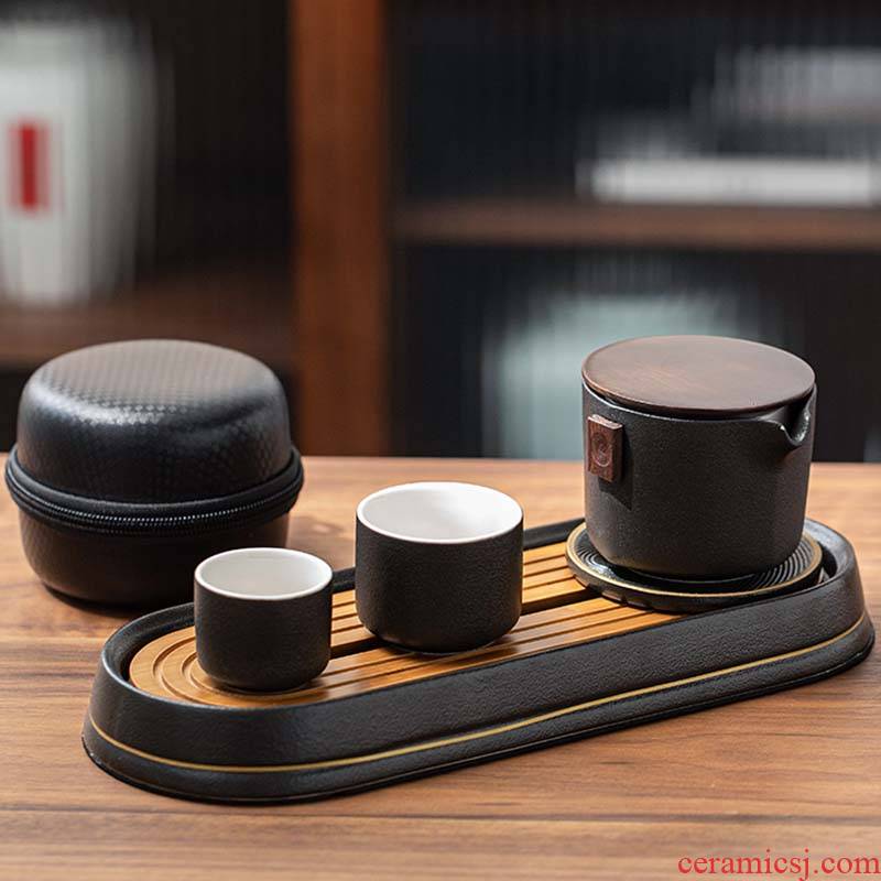 Porcelain heng tong portable tea set household contracted Japanese dry tea tray is suing travel kung fu tea cups
