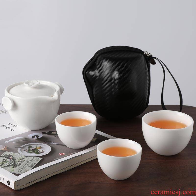 White porcelain porcelain constant hall travel small kung fu tea sets tea cups, portable bag type crack cup teapot is suing tourism