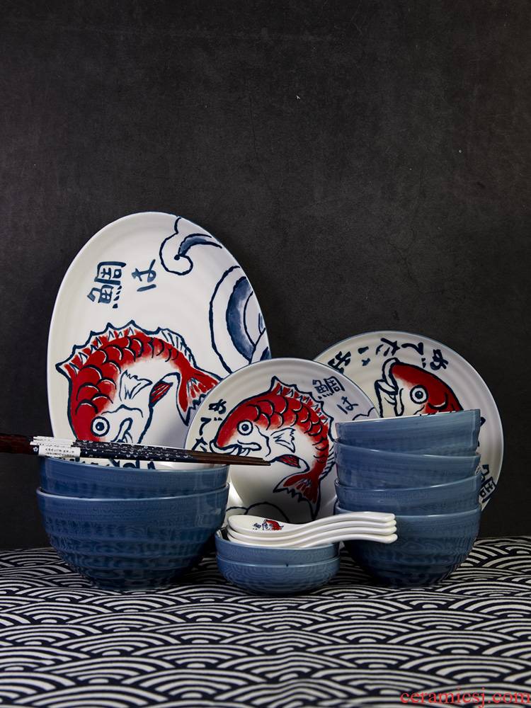Japanese under the glaze color hand - made snapper tableware ceramic bowl disc rainbow such as bowl six 22 head box package box