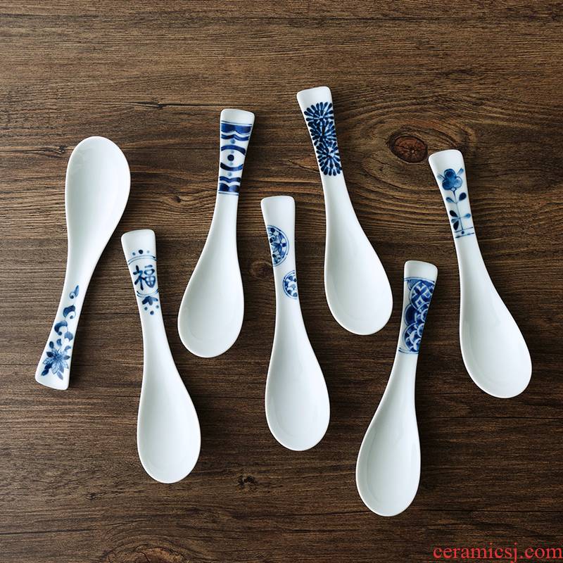 Blue winds hall large ceramic soup spoon, Japanese imports under the glaze color frosted antiskid household such as spoon with a spoon
