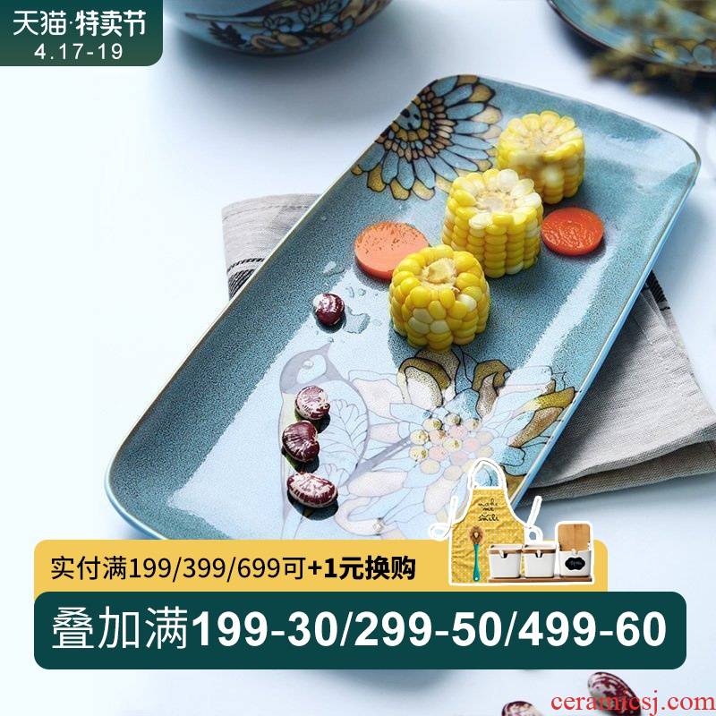 14 inch fish plate domestic large creative ceramic dish rectangular plate of western - style snack plate tableware move