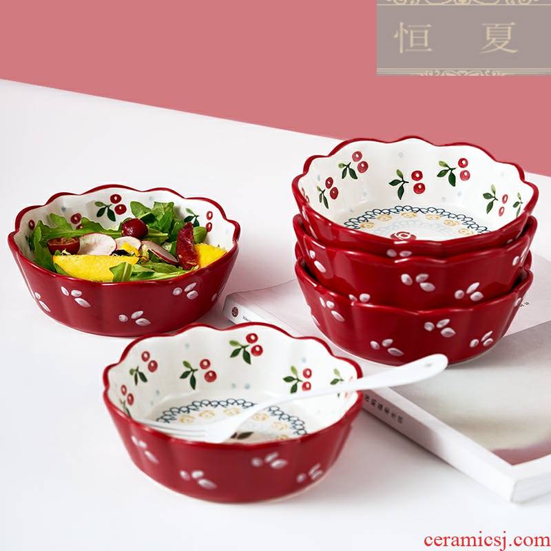 Japanese hand - made ceramic cherry bowl of fruit salad bowl bowl creative dessert bowl of lovely small bowl of strawberries tableware D