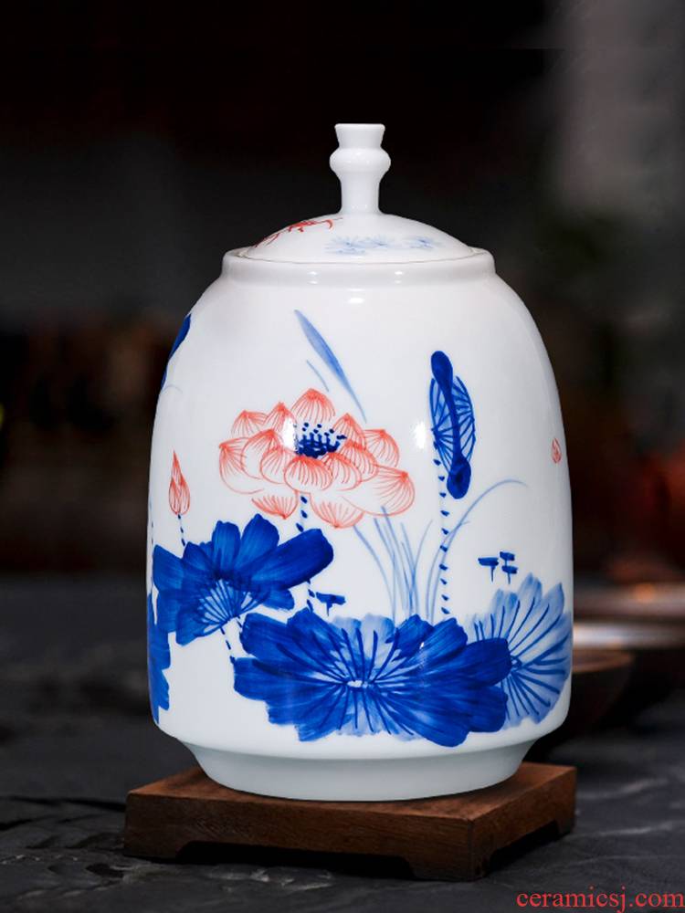 Jingdezhen ceramics hand - made tea pot sitting room of Chinese style household furnishing articles storage jar large ornament