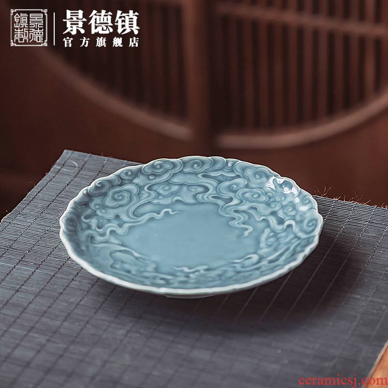 Jingdezhen flagship store ceramic film green hand - carved household pot bearing small tea tray was dry mercifully tea accessories