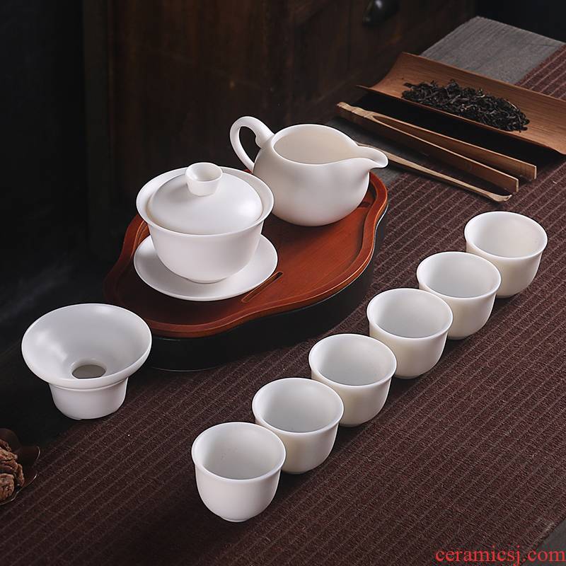 True cheng dehua suet white jade kung fu tea tureen teapot contracted ceramic cups kung fu gift set