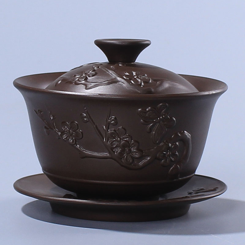 Purple clay teapots worship cup bowl cover kung fu tea tea restoring ancient ways of household ceramics fittings three tureen