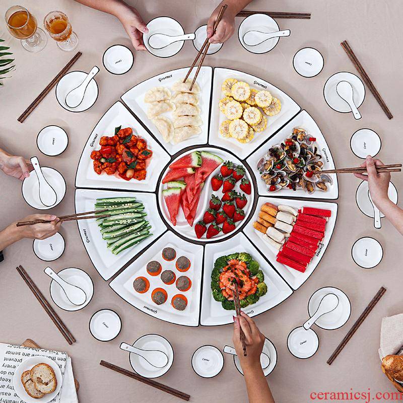 Ceramic platter combination of household put dish plate round round plate tableware suit family reunion dinner plate