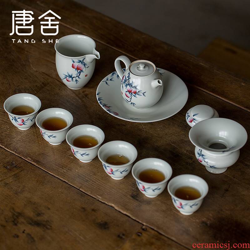 Tang s antique peach kung fu tea set a complete set of office home 6 people contracted tureen ceramic teapot tea cups