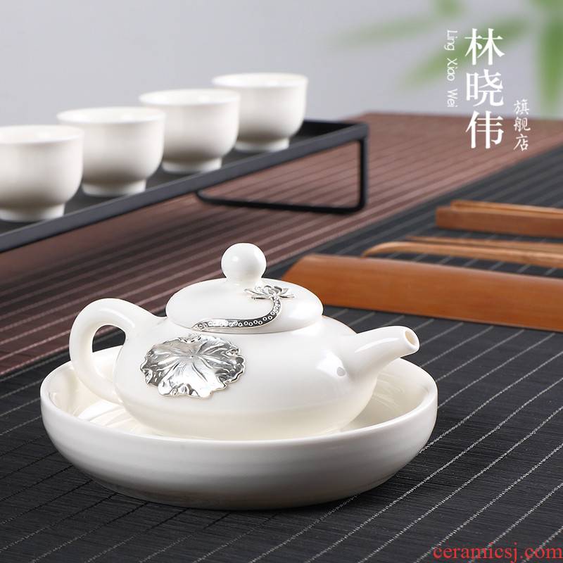 Dehua white porcelain teapot jade craft checking silver ceramic teapot household filter white CiHu kung fu tea tea