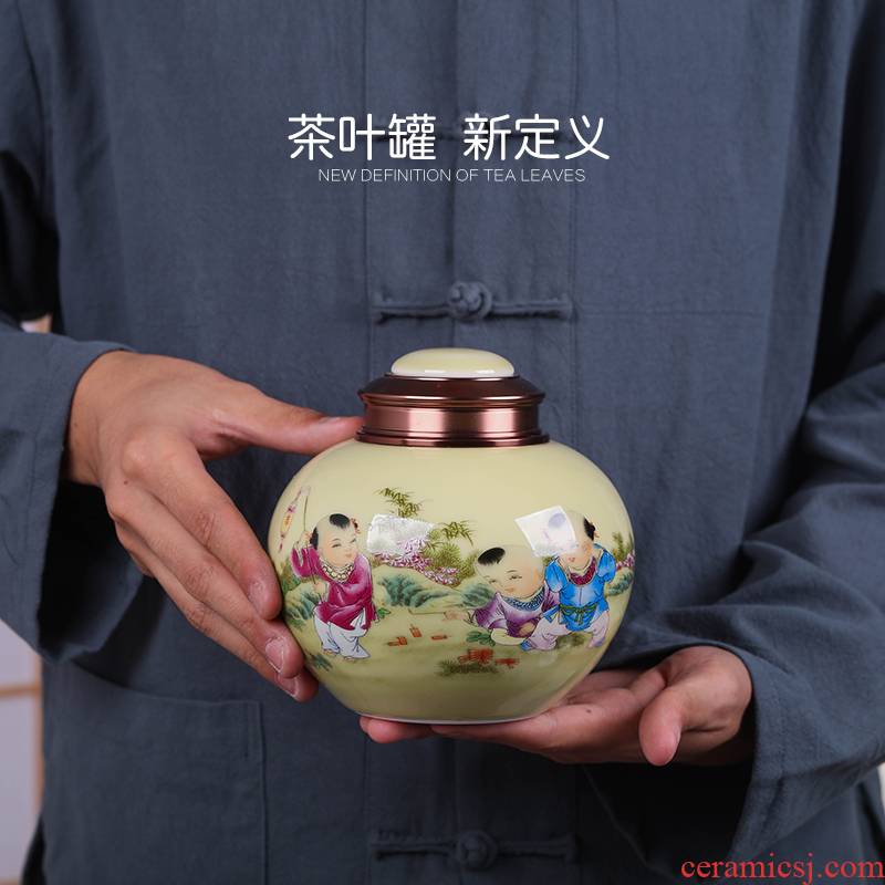 Moistureproof creative ceramic tea pot large half jins of puer tea box of jingdezhen retro seal pot of tea packaging