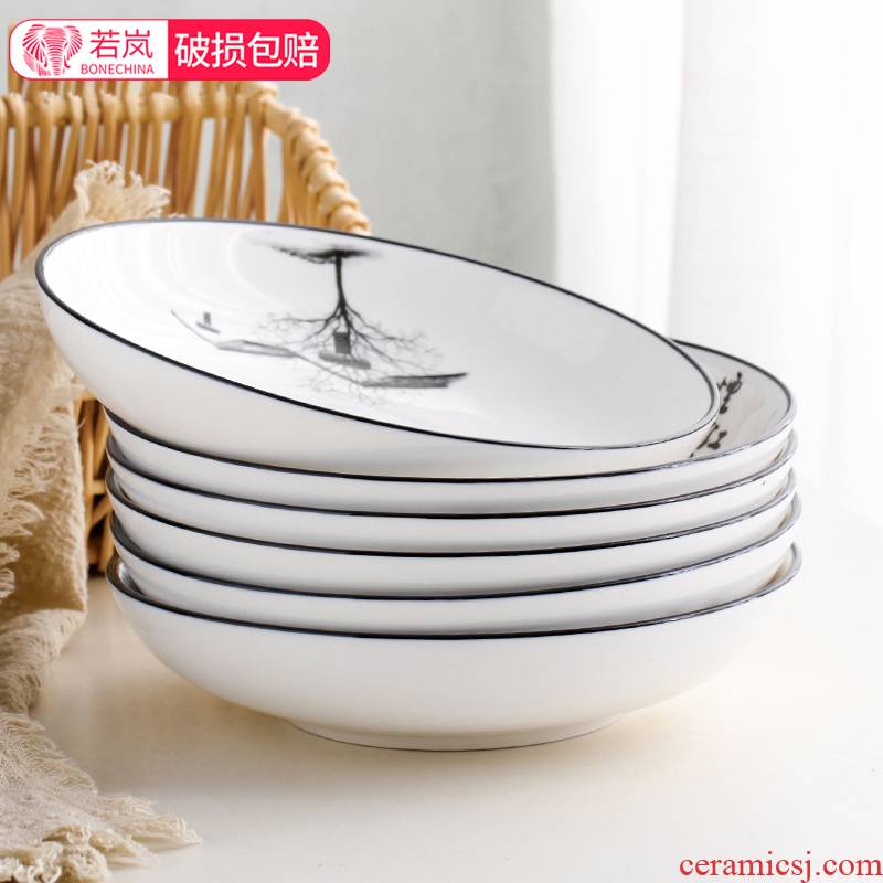 0 6 pack the ceramic plates of household contracted FanPan circular disc move of Chinese style can microwave tableware food dish