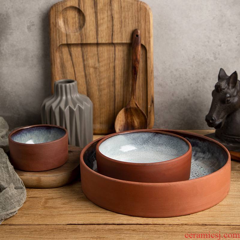 Variable glaze ceramic tableware western salad bowl bowl dream retro brick red ceramic bowl household shallow bowl