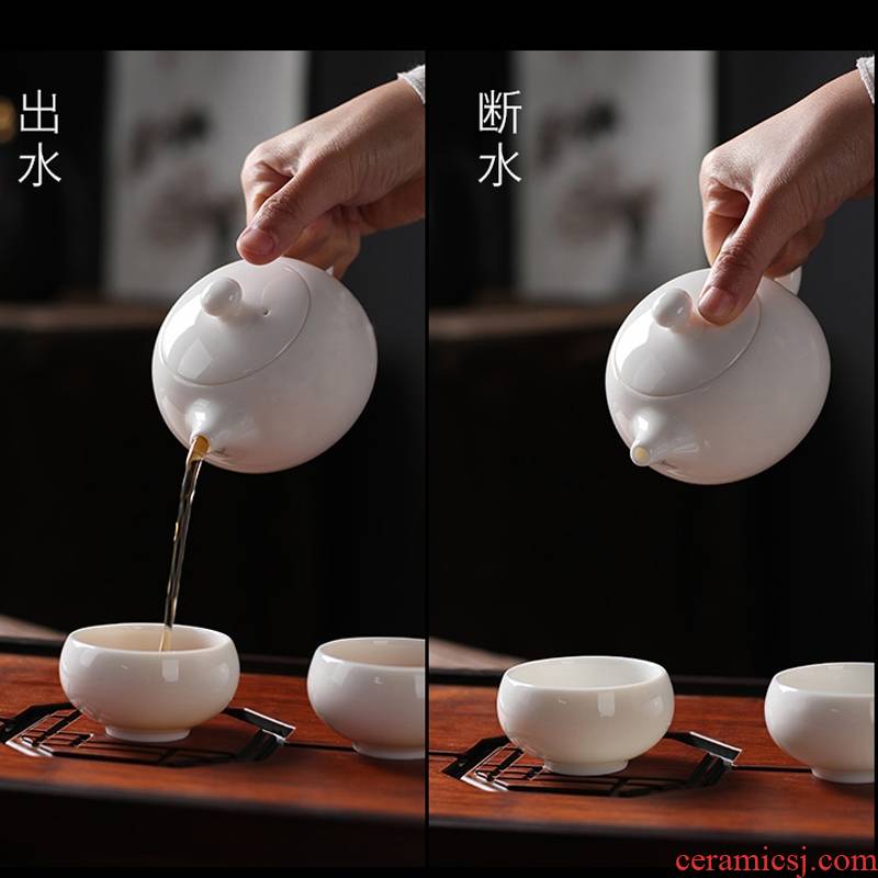 Dehua white porcelain teapot single pot of household ceramics small kung fu tea set manually xi shi filtering pot with the teapot