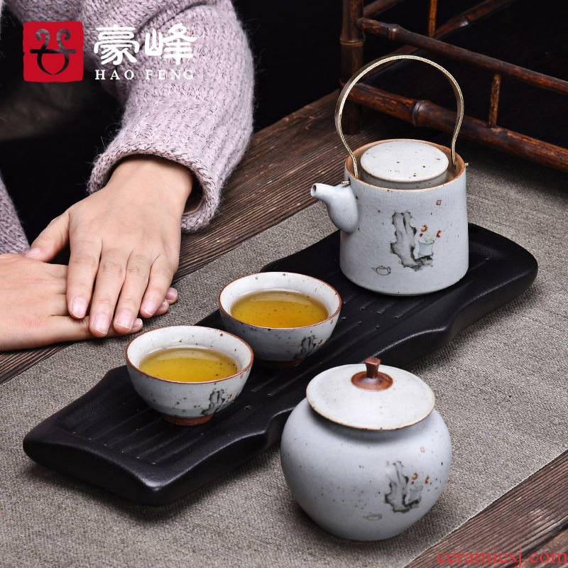 HaoFeng ceramic kung fu tea set the teapot teacup a pot of 2 cup travel office portable tea at home
