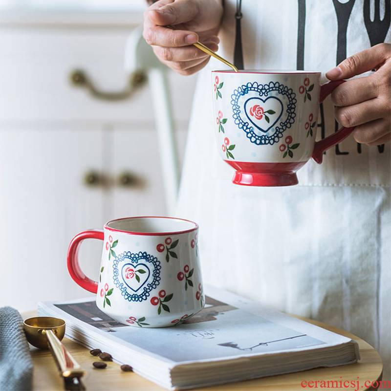 Hand - made cherry ceramic mugs, lovely ultimately responds cup home office cup Japanese breakfast cup of coffee cup