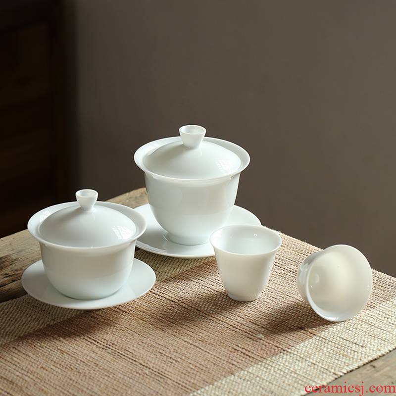 Thin foetus tureen white porcelain three large jade clay to make tea cup sweet white glazed bowl of kung fu tea set celadon bowl