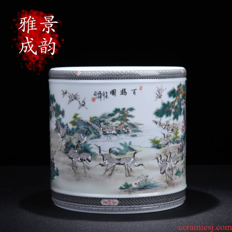Jingdezhen ceramic I and contracted hand - made the crane figure big brush pot home sitting room porch porcelain decorative furnishing articles