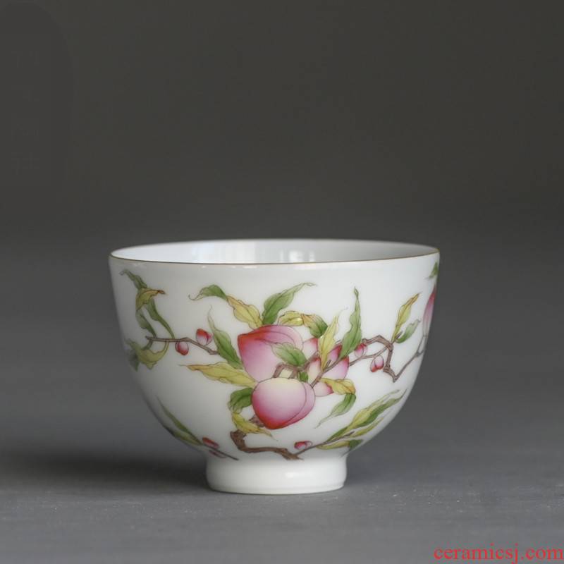 Poly real scene of jingdezhen ceramic cups pure manual pastel peach bucket color painting live xiantao a birthday present