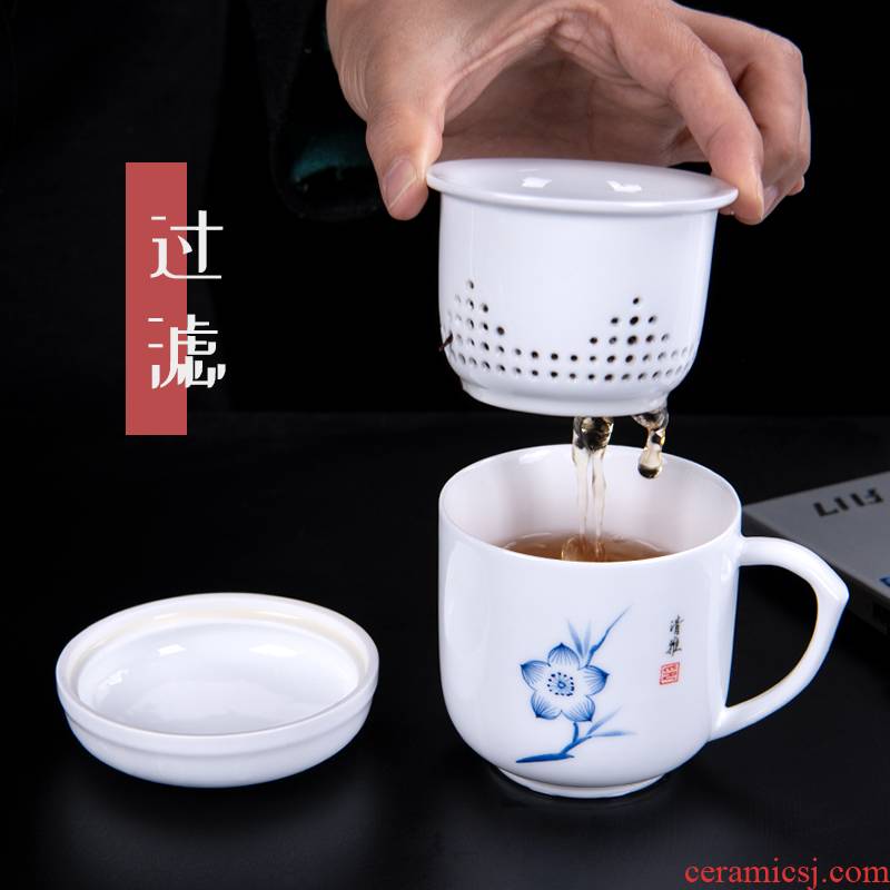 Mark cup ceramic belt filter white porcelain hand - made with cover cups with handles, lovely tea service men and women office cup wynn
