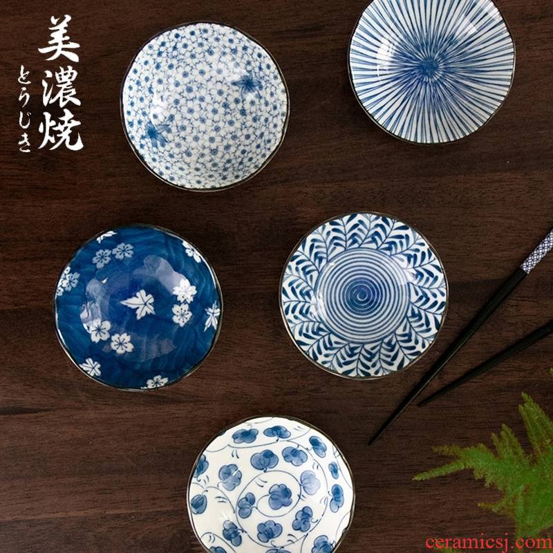 Meinung burn Japan into the dish taste Japanese ancient dyed blue made ceramic home snacks soy sauce pepper dish of fruit dish