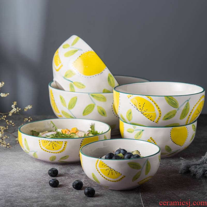 Northern wind Japanese - style fresh lemon series ceramic tableware suit household rice bowl bowl western - style food dish plate