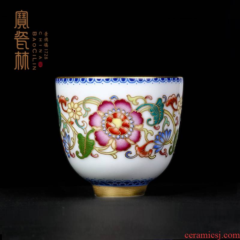 Treasure porcelain colored enamel paint around Lin branch lines to the bell cup