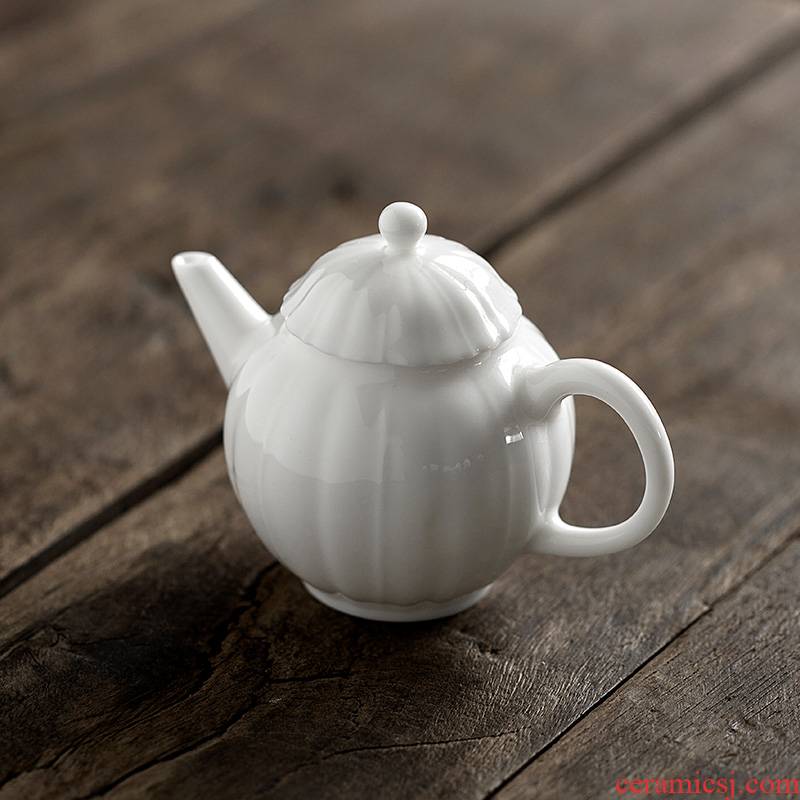 Jun ware dehua white porcelain one little teapot with Chinese style petals teapot with checking ceramic pot of 120 ml