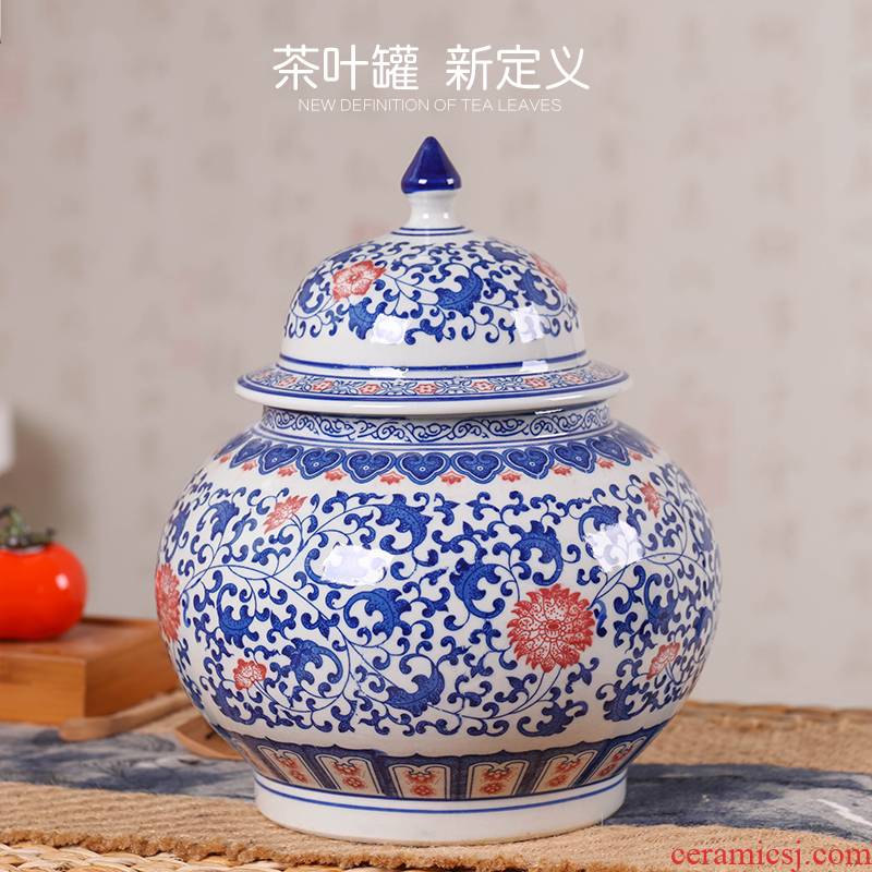 Jingdezhen ceramic caddy fixings size seal can receive a case home half a catty of tea storage tank storage POTS