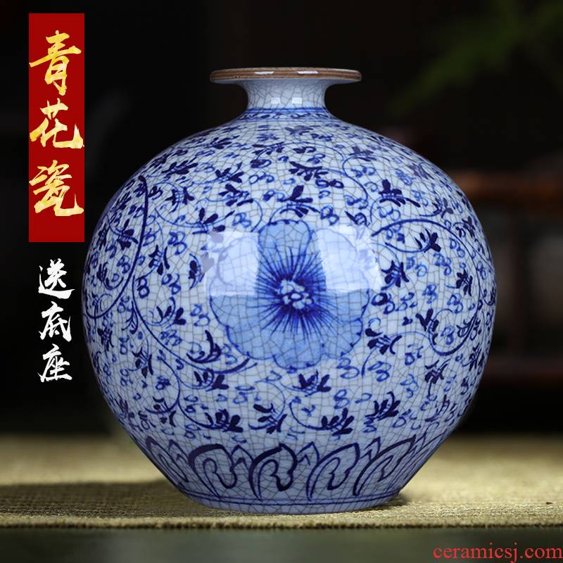 Antique blue and white porcelain vase, jingdezhen ceramic furnishing articles classical Chinese wind restoring ancient ways the sitting room do old pomegranate bottle arranging flowers