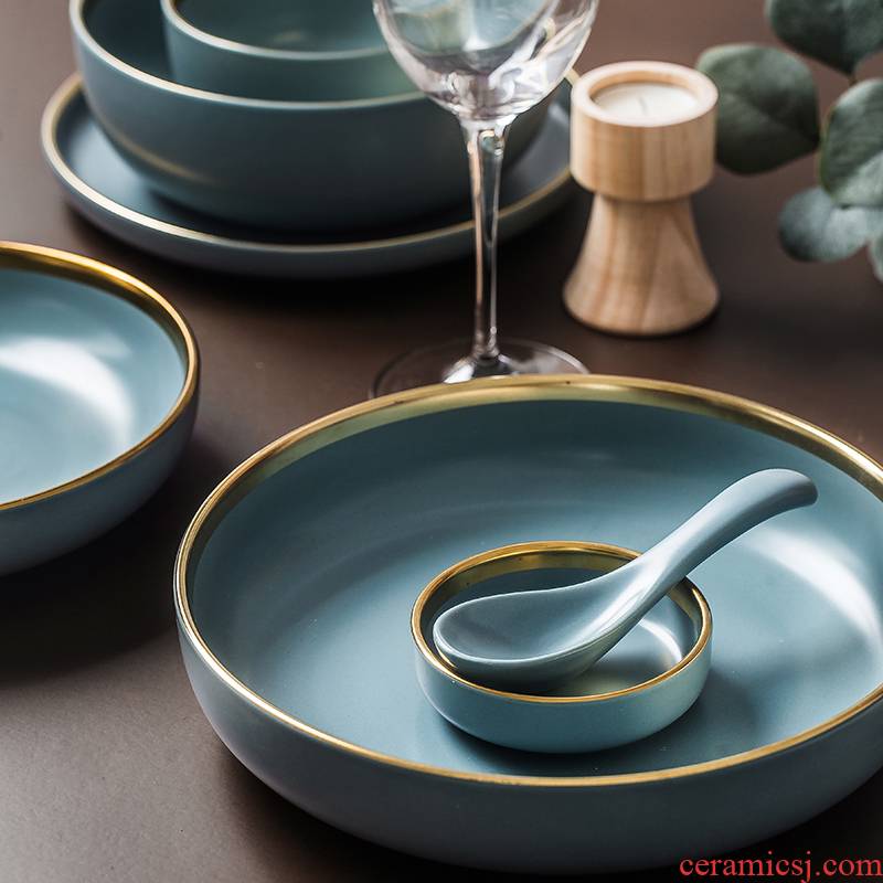 Ins web celebrity porcelain tableware portfolio home 0 Nordic idea the flat plate straight plate of Japanese deep dish