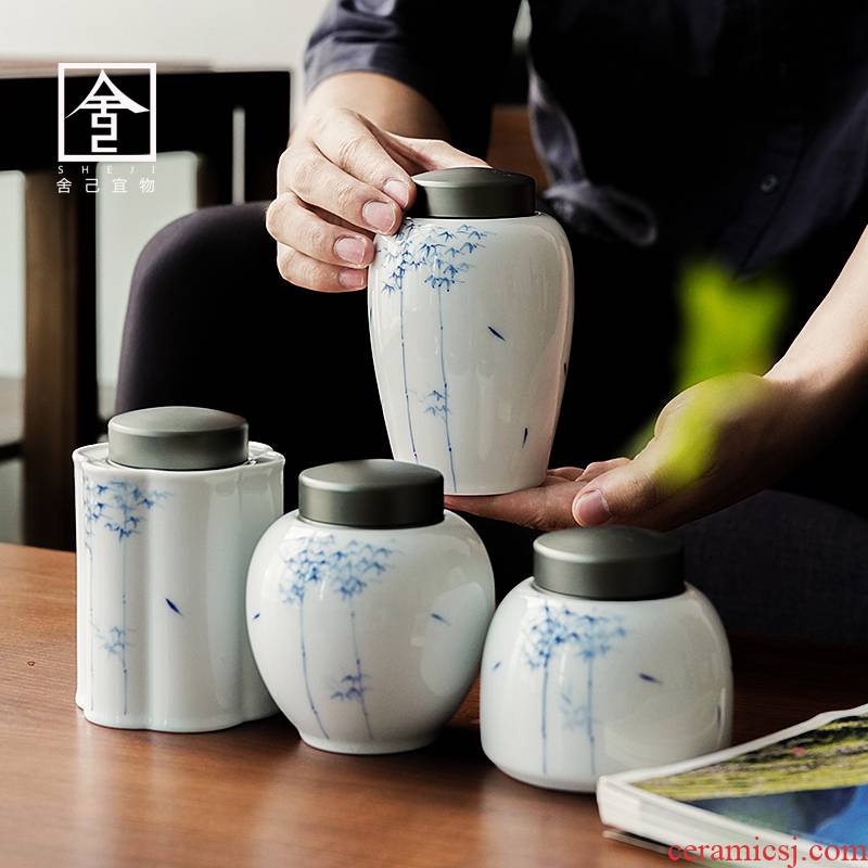 Jingdezhen hand - made ceramic pot pot caddy fixings ceramic POTS sealed tank sealing small portable storage tea tin