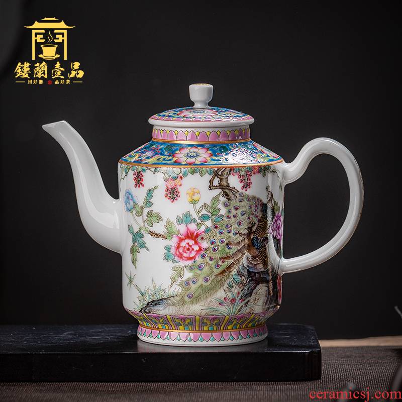 Jingdezhen ceramic all hand pastel peacock teapot ewer household utensils large tea to filter the teapot