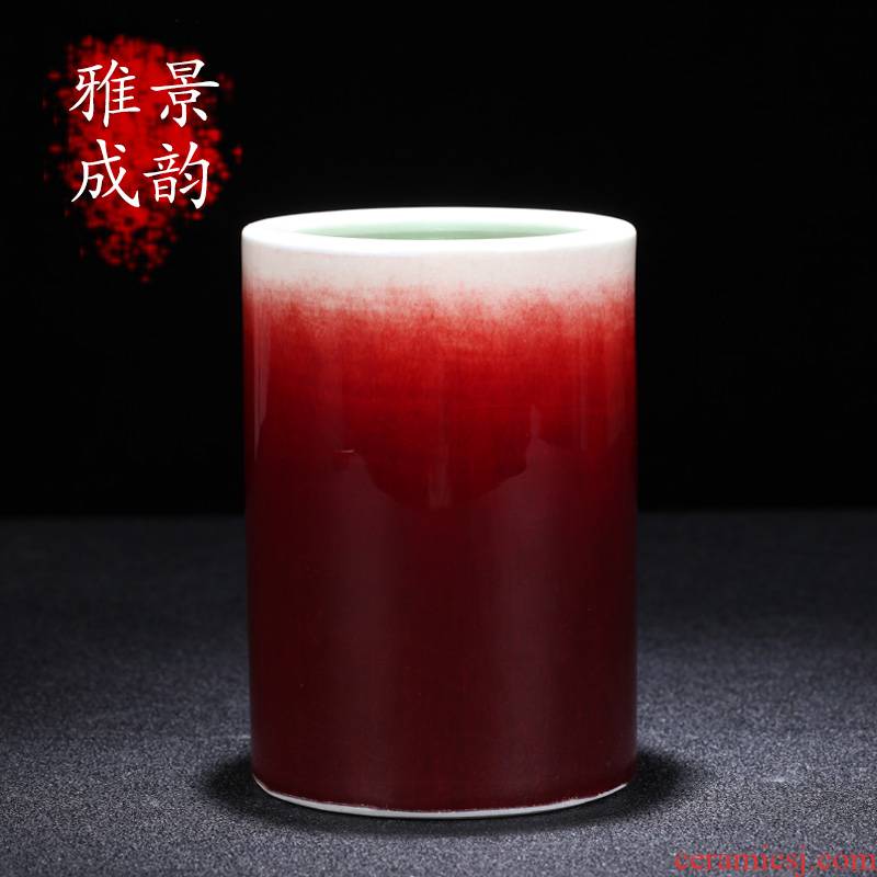Jingdezhen ceramic I and contracted ruby red pen container decorative porcelain gifts place to live in the living room a study desk