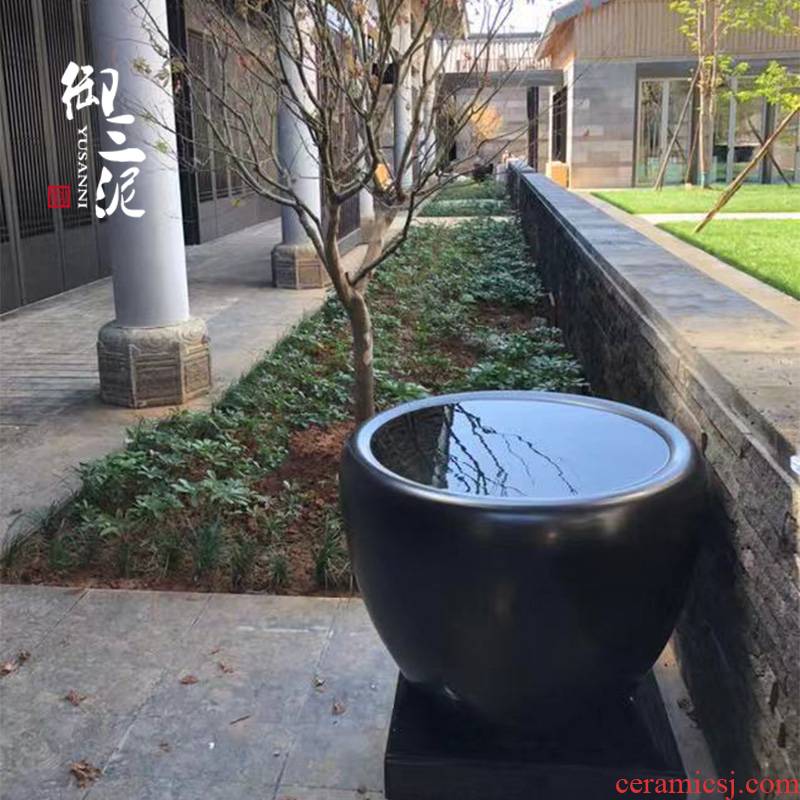 Jingdezhen ceramic modern big fish tank water lily tortoise cylinder large size extra large sitting room lotus goldfish bowl