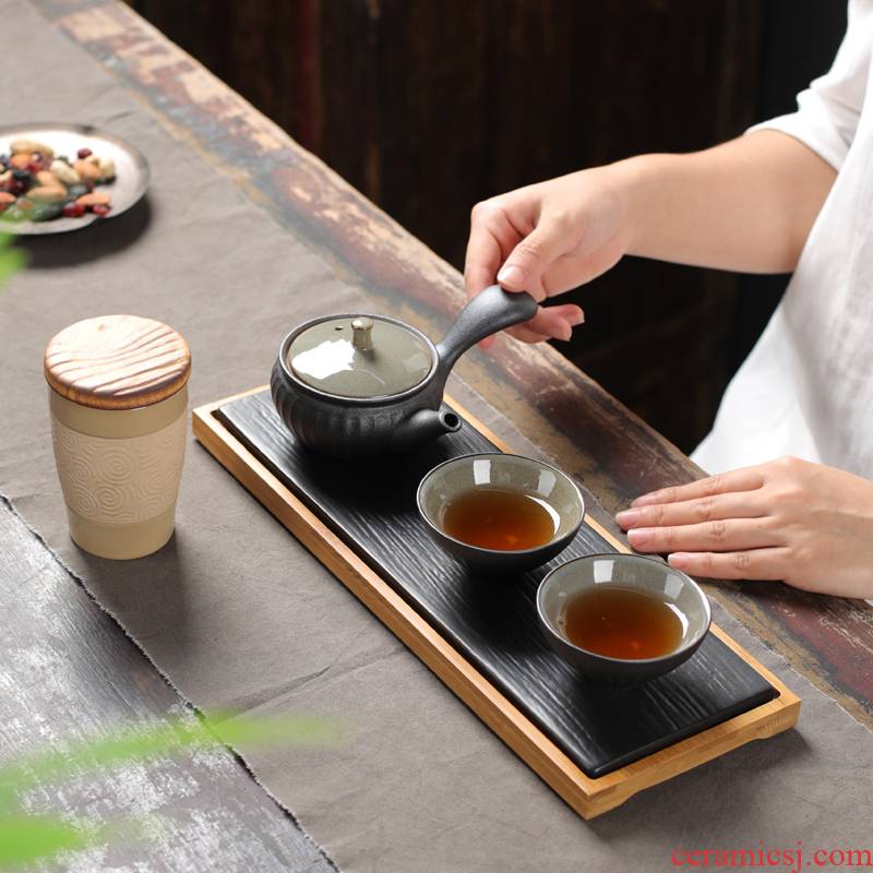 Japanese kung fu tea set coarse ceramic tea set small household set of ceramic tea pot a pot of two cups of portable tea gifts