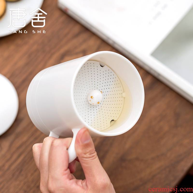 Don difference up suet jade white porcelain ceramic cups with cover spacers separation filter hole tea office home flower tea cups
