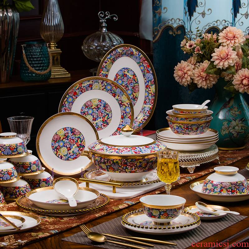 Tangshan ipads porcelain tableware suit dishes European - style 10 people with dish bowl suit western - style porcelain tableware suit the dishes