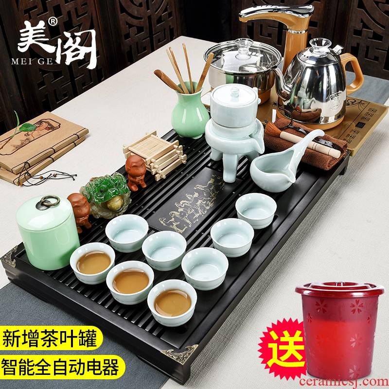 Fit beautiful pavilion tea set suits for domestic half automatic lazy kung fu ceramic teapot tea tea tray cups of tea