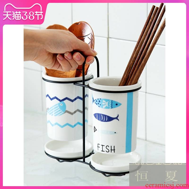 Shelf multi - function chopsticks basket informs the ceramic tube of waterlogging under caused by excessive rainfall chopsticks spoons chopsticks cage receive a case