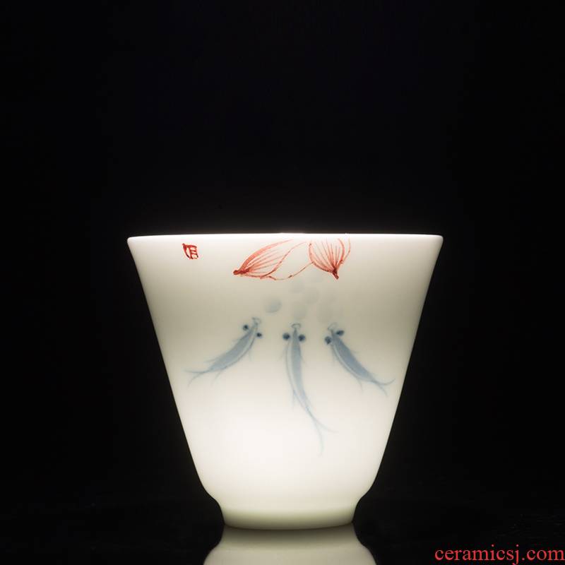 Ronkin single glass ceramic hand - made master kung fu tea cups dehua white porcelain tea cups creative contracted toast cups