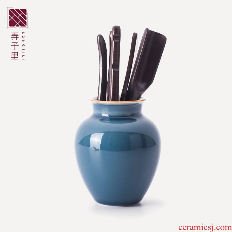 6 gentleman Hua limu tea accessories household solid wood tea tin, kung fu tea sets ceramic ebony tea art