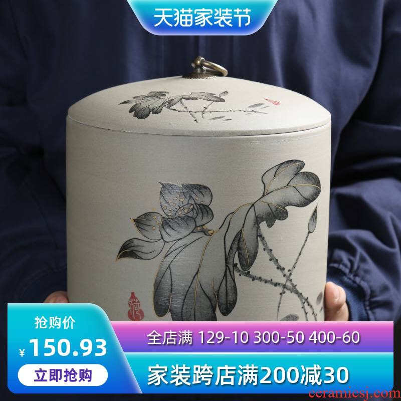 Are young ceramic bread seven pu 'er tea box wake receives coarse pottery large tea tea tea urn storehouse box of tins